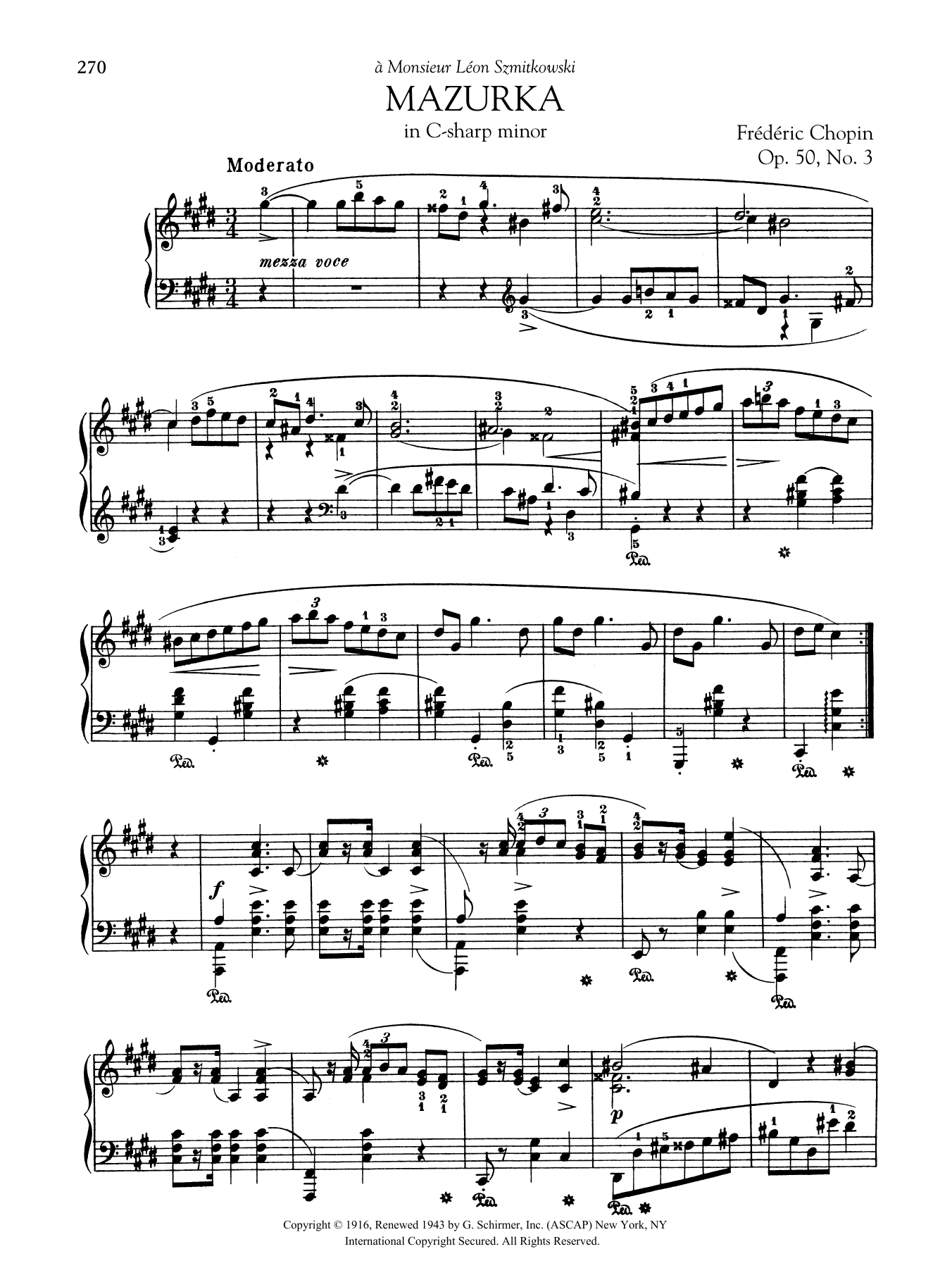 Frédéric Chopin Mazurka in C-sharp minor, Op. 50, No. 3 sheet music notes and chords arranged for Piano Solo