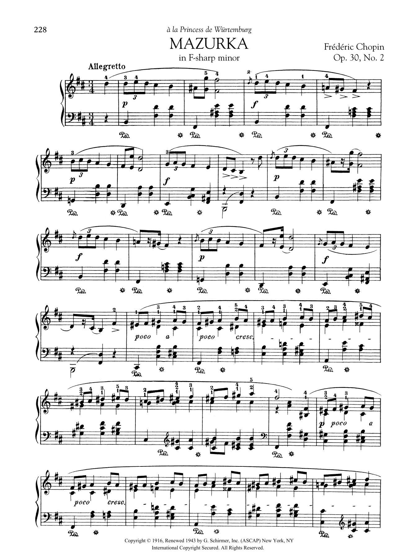 Frédéric Chopin Mazurka in F-sharp minor, Op. 30, No. 2 sheet music notes and chords arranged for Piano Solo