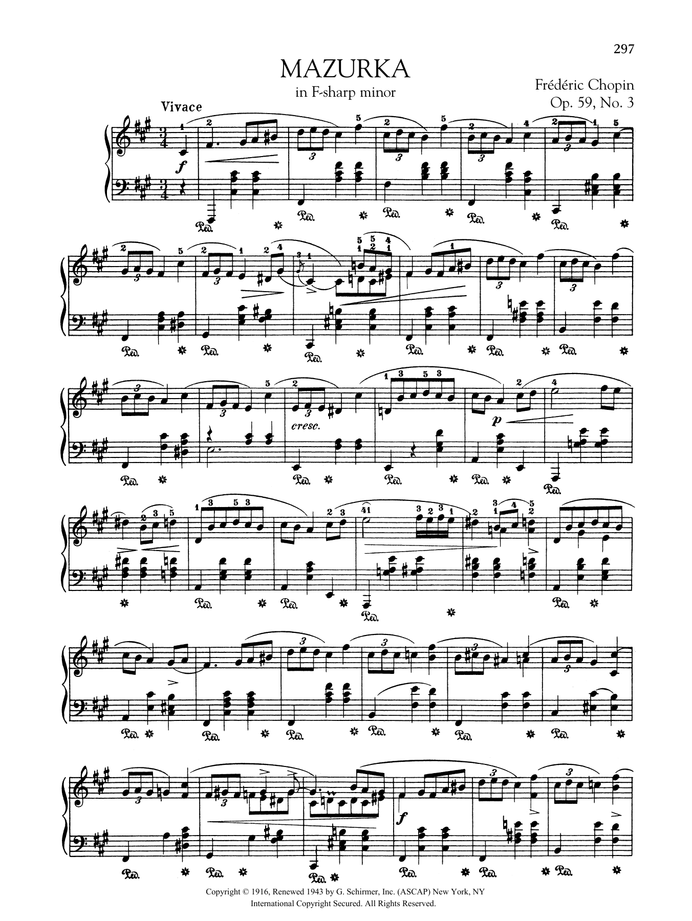 Frédéric Chopin Mazurka in F-sharp minor, Op. 59, No. 3 sheet music notes and chords arranged for Piano Solo