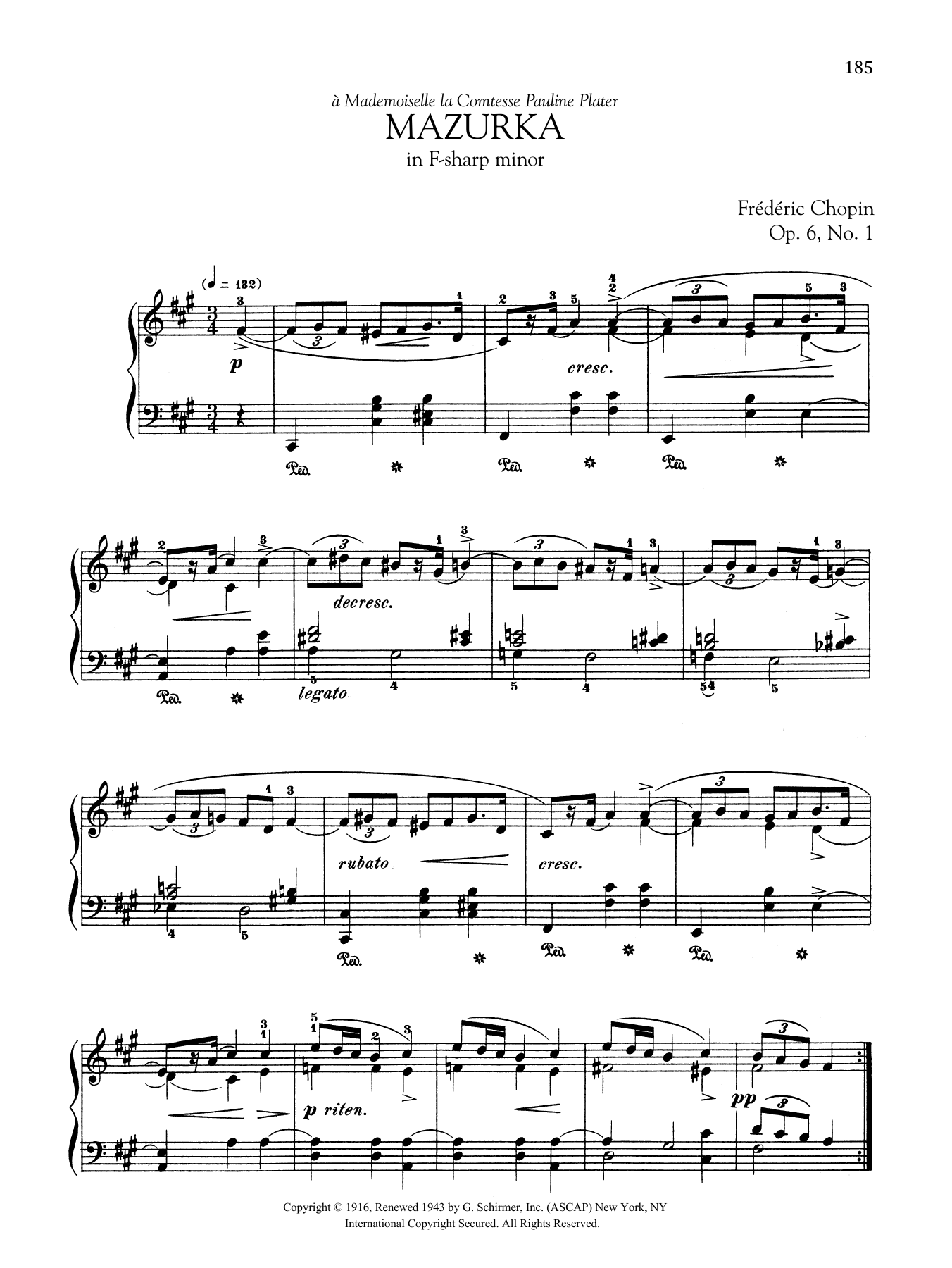 Frédéric Chopin Mazurka in F-sharp minor, Op. 6, No. 1 sheet music notes and chords arranged for Piano Solo