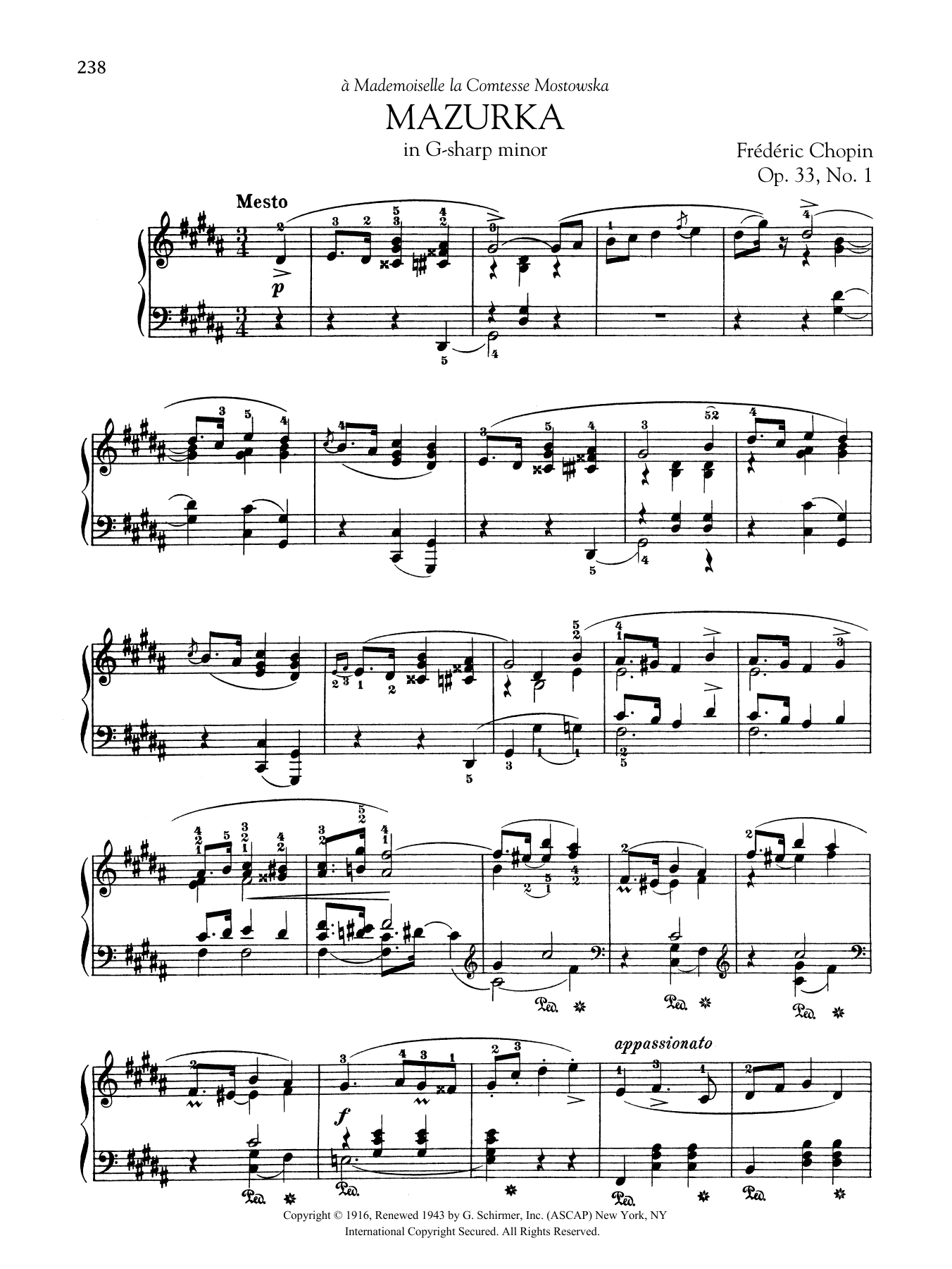 Frédéric Chopin Mazurka in G-sharp minor, Op. 33, No. 1 sheet music notes and chords arranged for Piano Solo