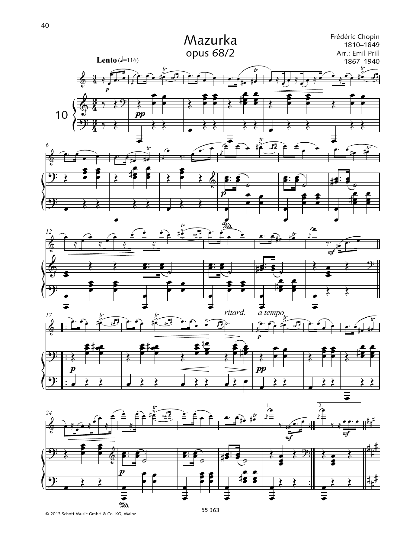 Frédéric Chopin Mazurka sheet music notes and chords arranged for Woodwind Solo