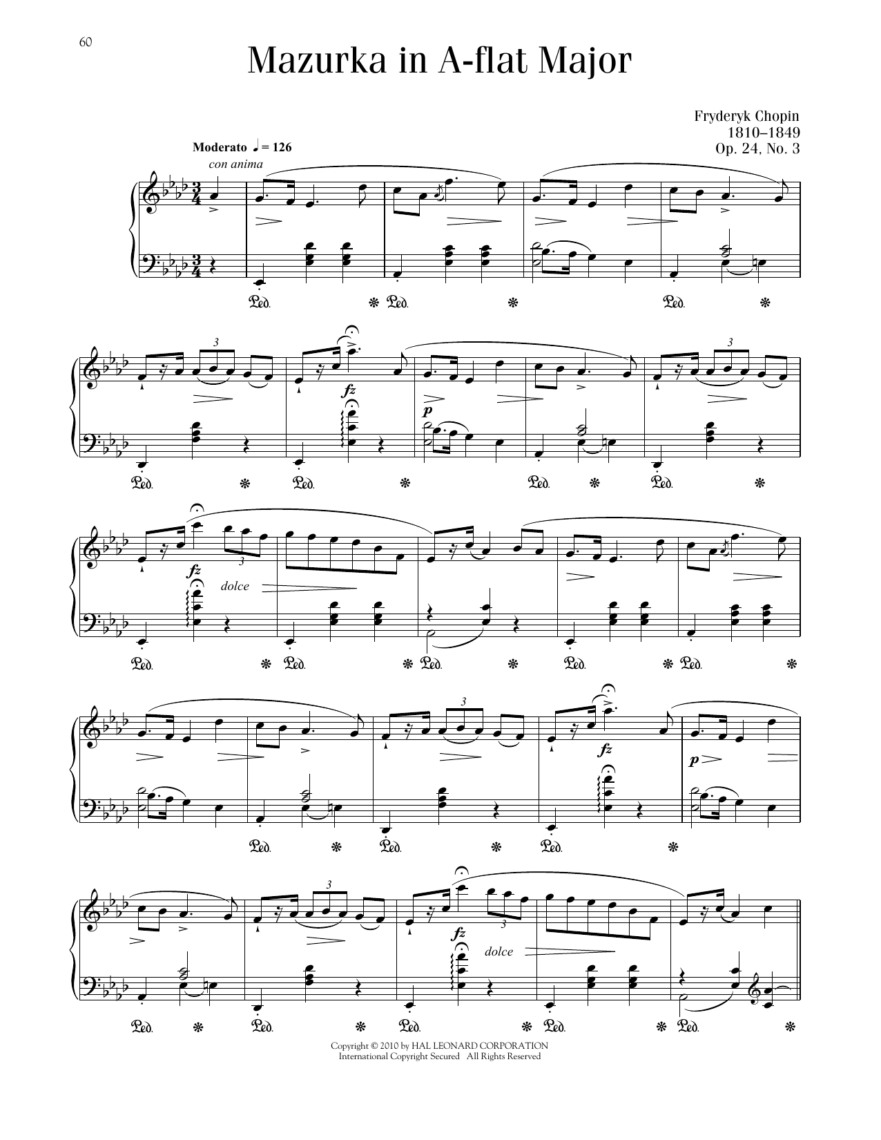 Frédéric Chopin Mazurka, Op. 24, No. 3 sheet music notes and chords arranged for Piano Solo