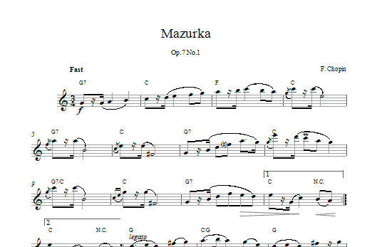 Frédéric Chopin Mazurka Op.7, No.1 sheet music notes and chords arranged for Clarinet Solo