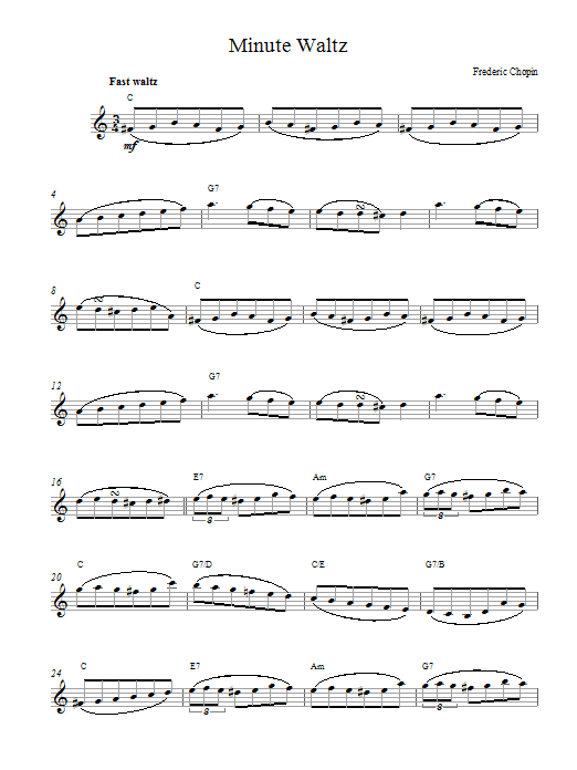 Frederic Chopin Minute Waltz in D flat major Op. 64 No. 1 sheet music notes and chords arranged for Lead Sheet / Fake Book
