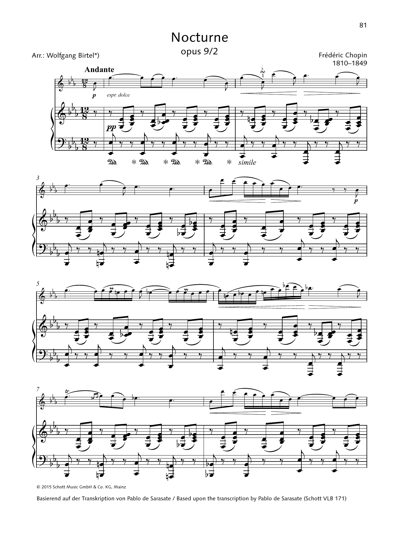 Frédéric Chopin Nocturne E-flat major sheet music notes and chords arranged for String Solo