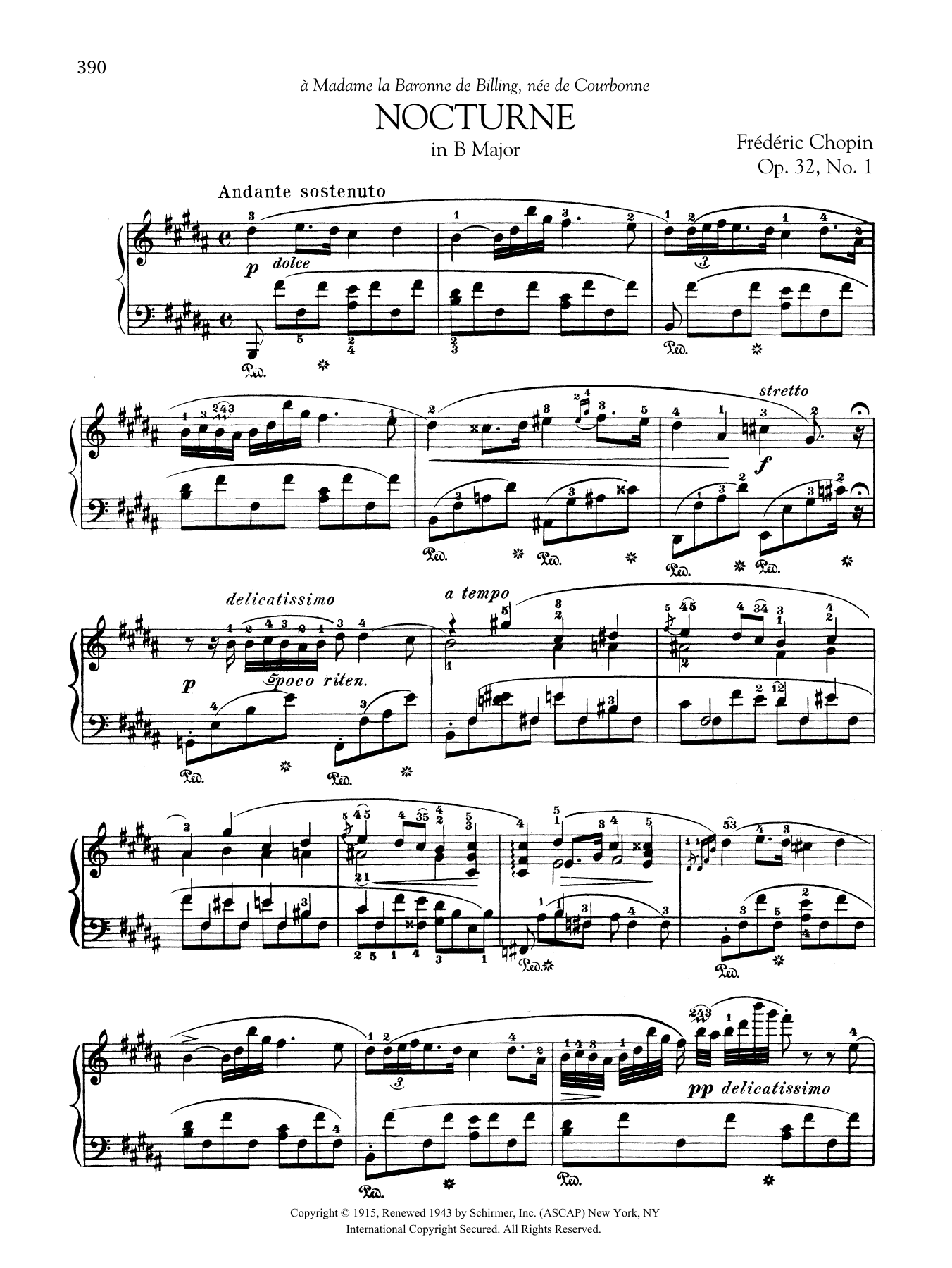 Frédéric Chopin Nocturne in B Major, Op. 32, No. 1 sheet music notes and chords arranged for Piano Solo