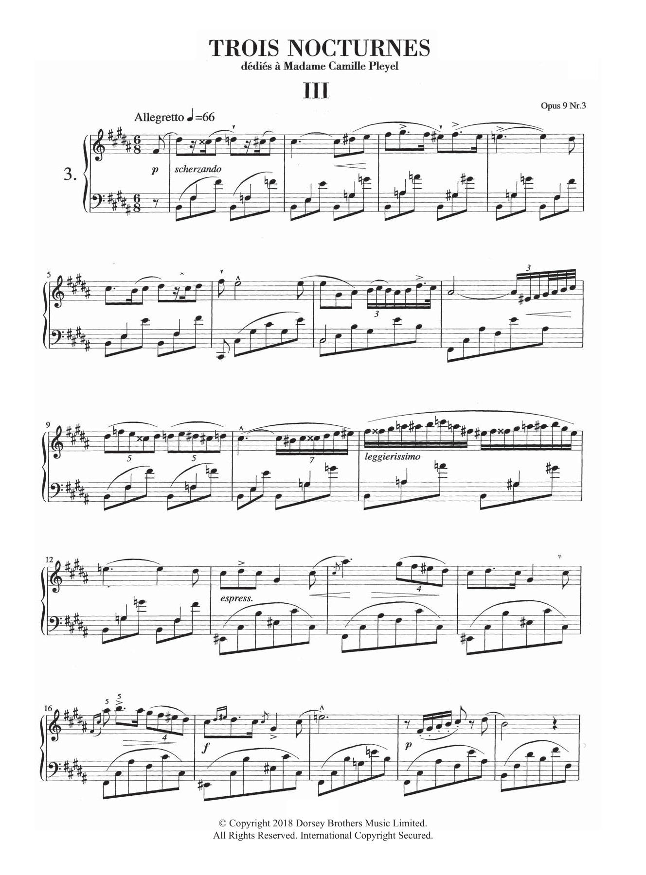 Frédéric Chopin Nocturne in B Major, Op. 9, No. 3 sheet music notes and chords arranged for Piano Solo
