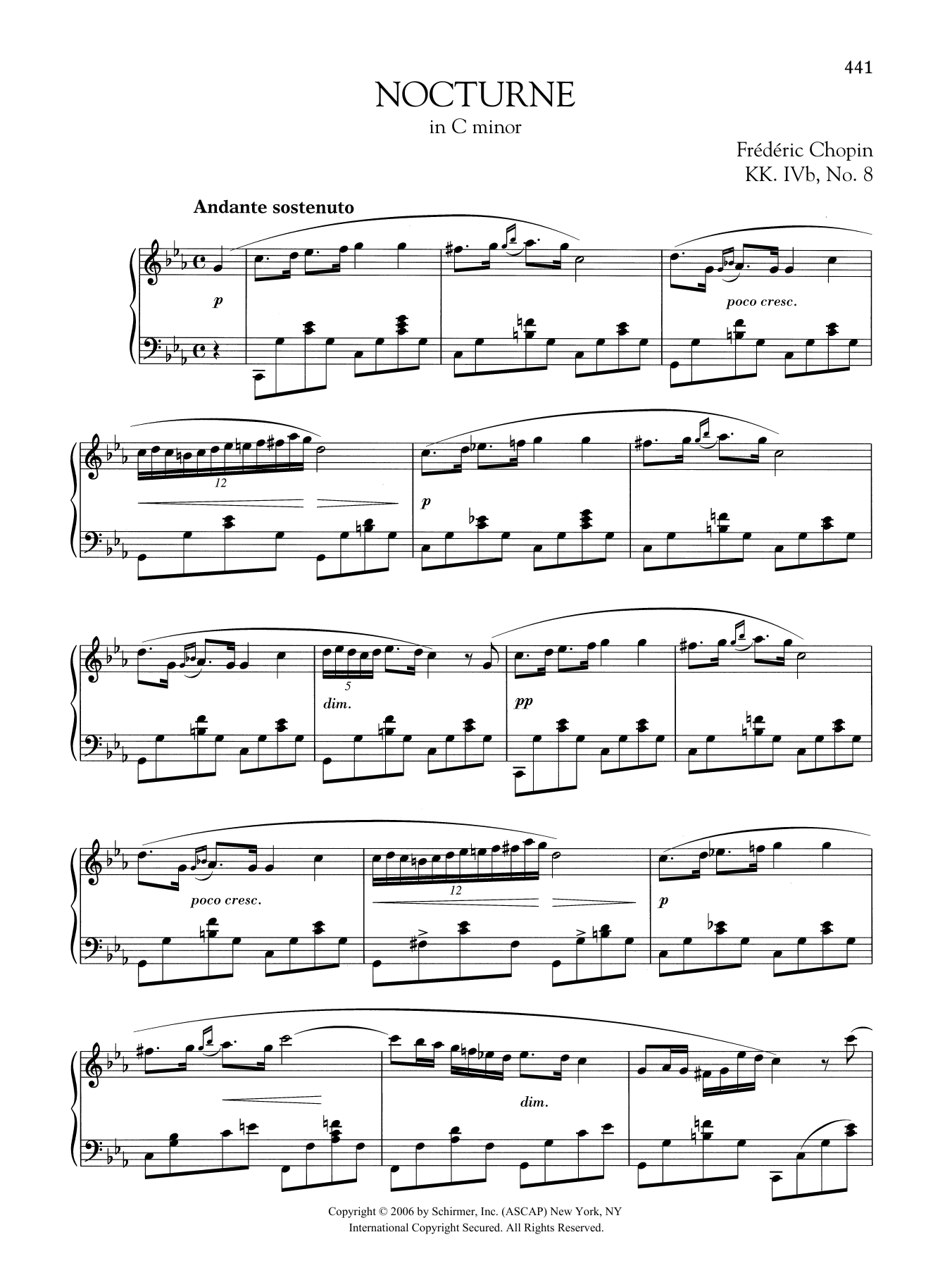 Frederic Chopin Nocturne In C Minor, KK. IVB, No. 8 sheet music notes and chords arranged for Educational Piano