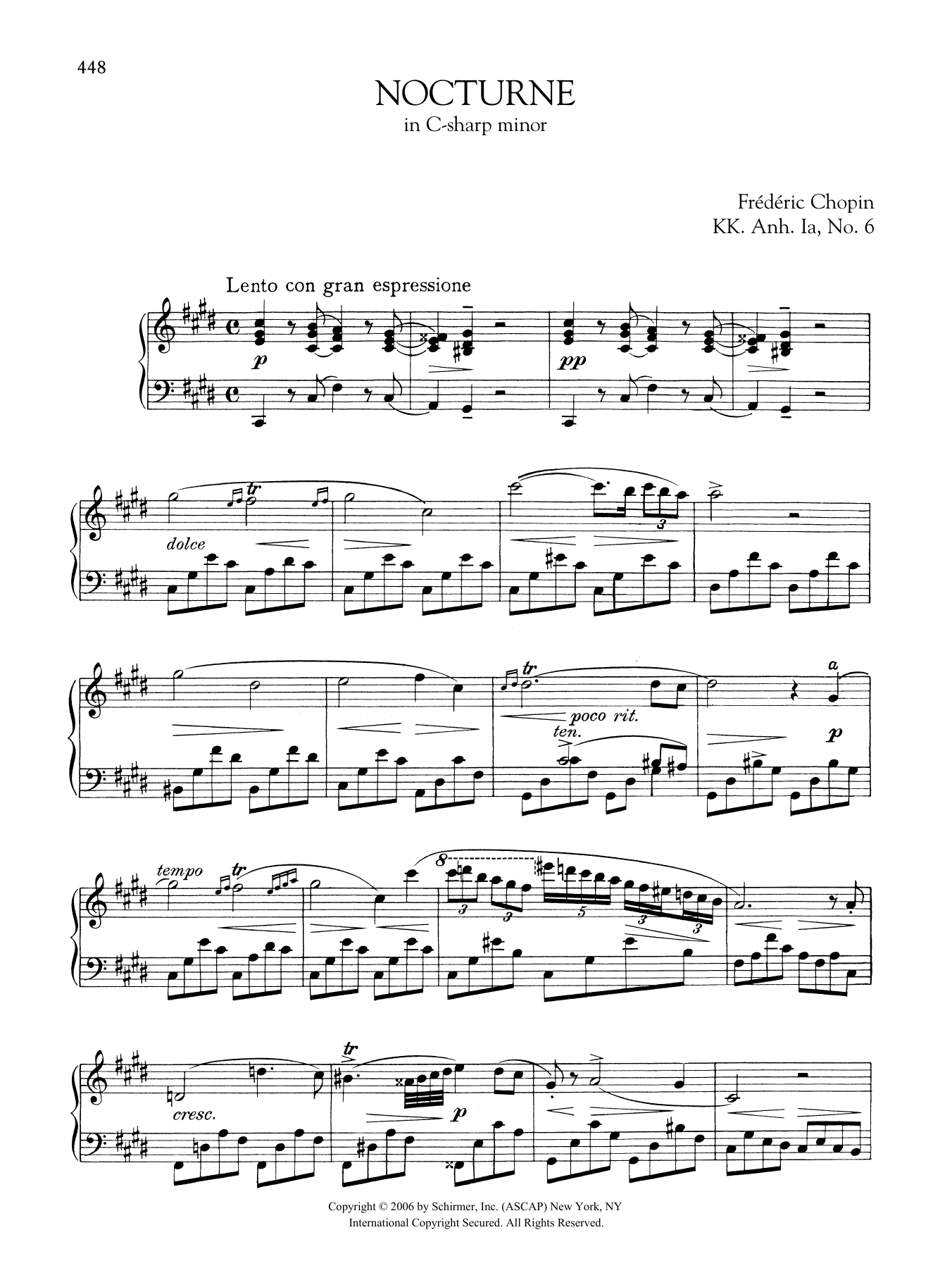 Frederic Chopin Nocturne In C-Sharp Minor, KK. Anh. Ia, No. 6 sheet music notes and chords arranged for Educational Piano