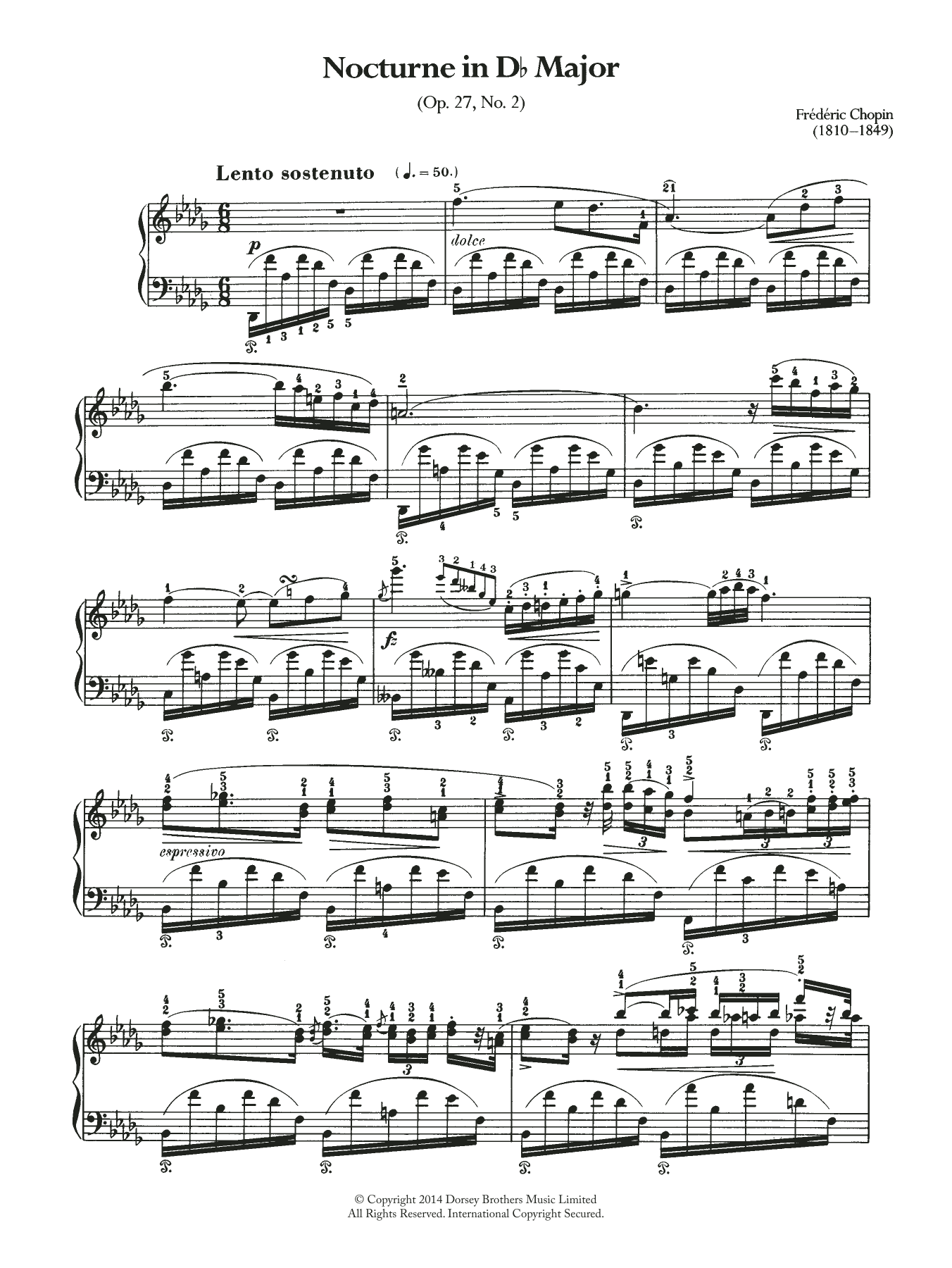 Frédéric Chopin Nocturne in D Flat Major, Op.27 No.2 sheet music notes and chords arranged for Piano Solo
