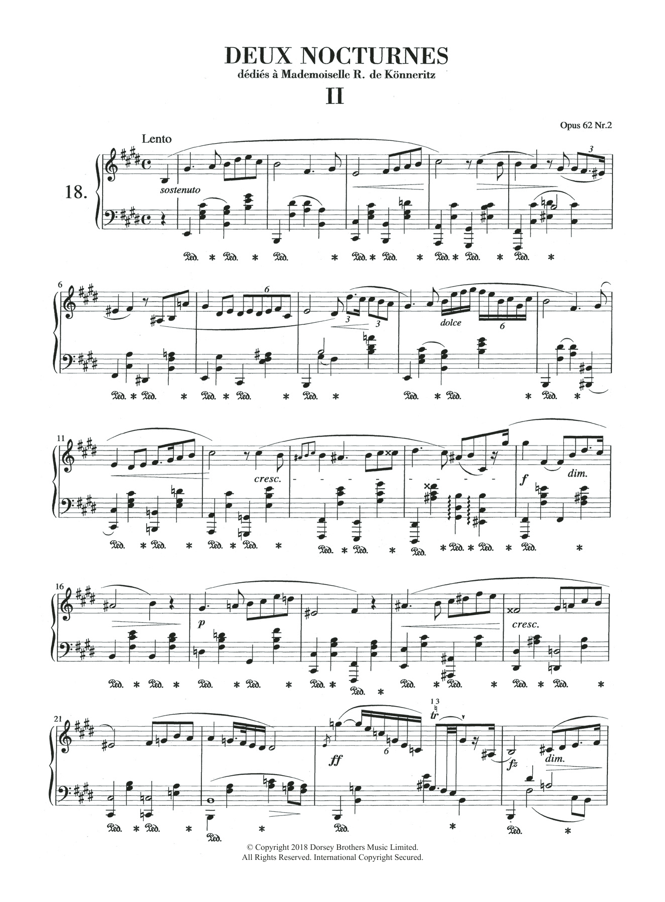 Frédéric Chopin Nocturne in E Major, Op.62, No.2 sheet music notes and chords arranged for Piano Solo