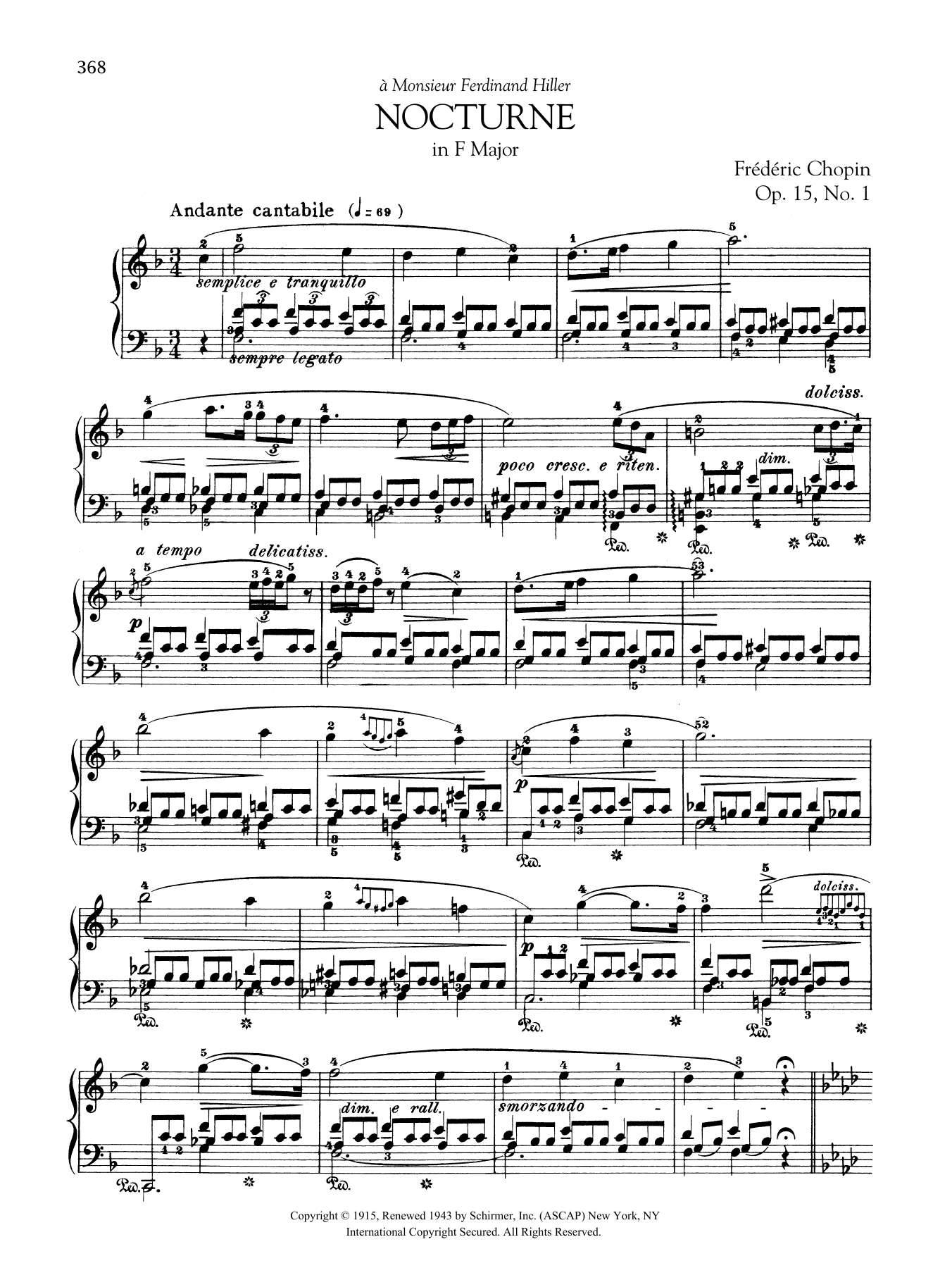 Frédéric Chopin Nocturne in F Major, Op. 15, No. 1 sheet music notes and chords arranged for Piano Solo