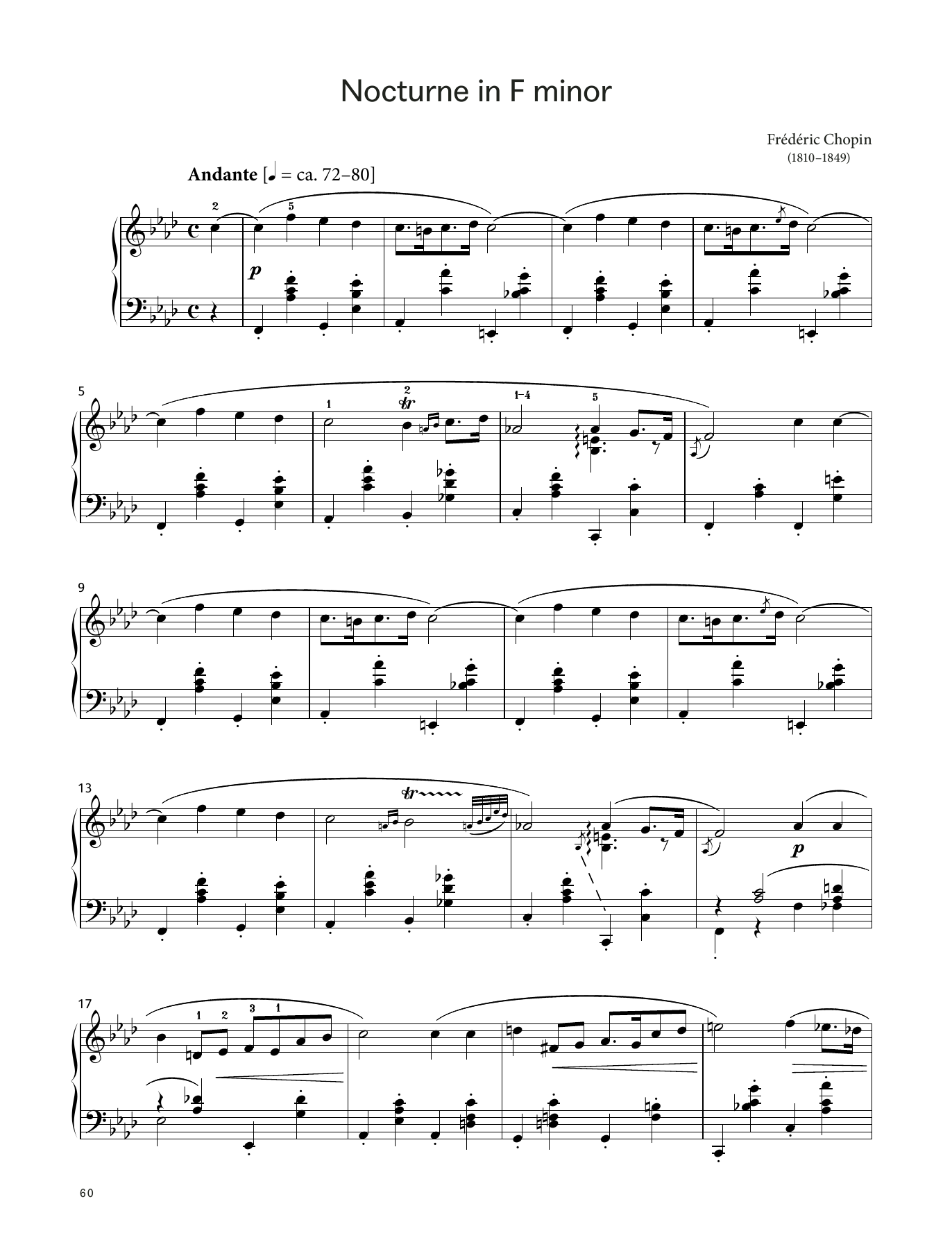Frédéric Chopin Nocturne in F minor, Op. 55 No. 1 (LCME Piano 2018 Grade 8 List B) sheet music notes and chords arranged for Piano Solo