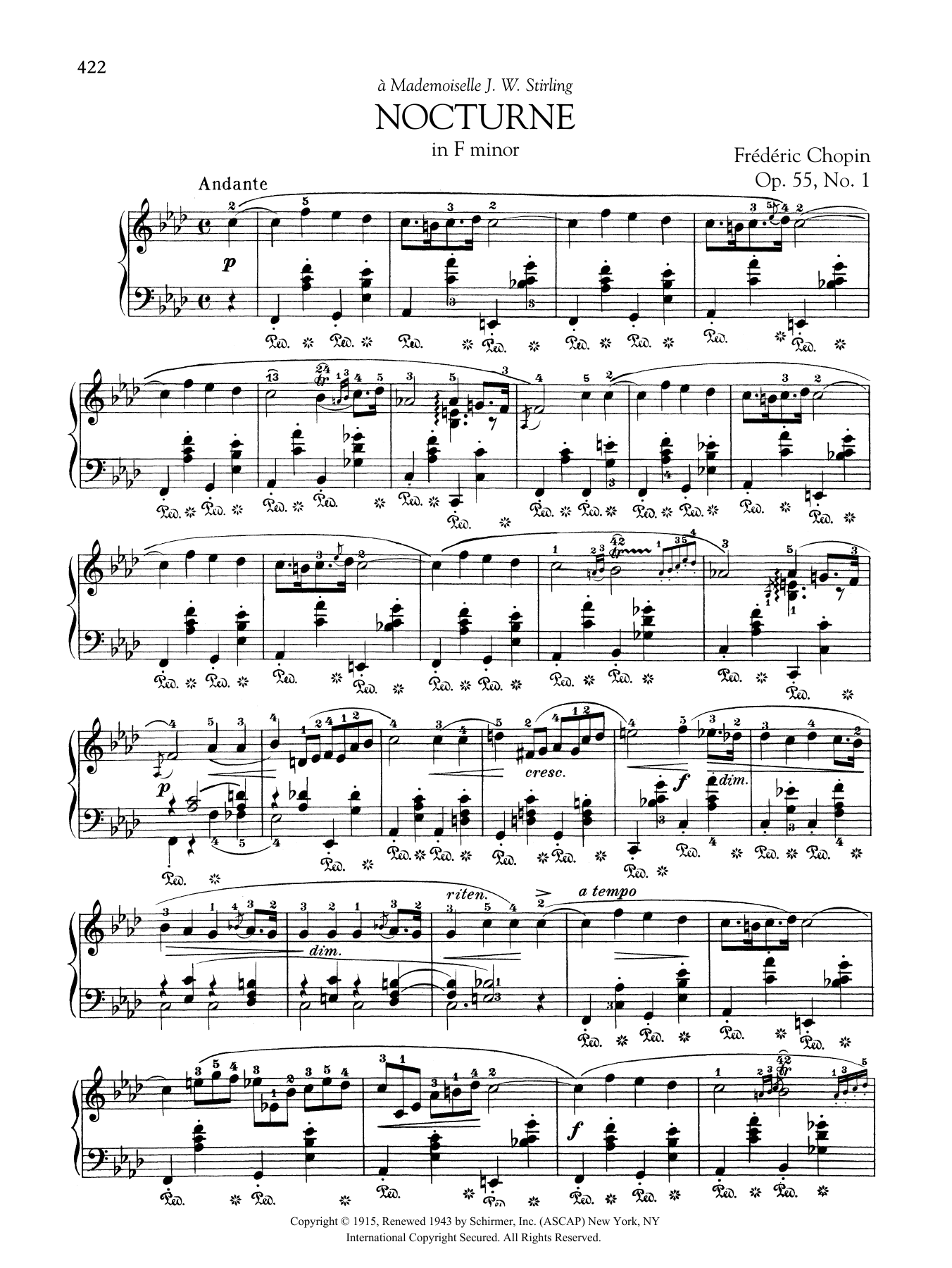 Frédéric Chopin Nocturne in F minor, Op. 55, No. 1 sheet music notes and chords arranged for Piano Solo