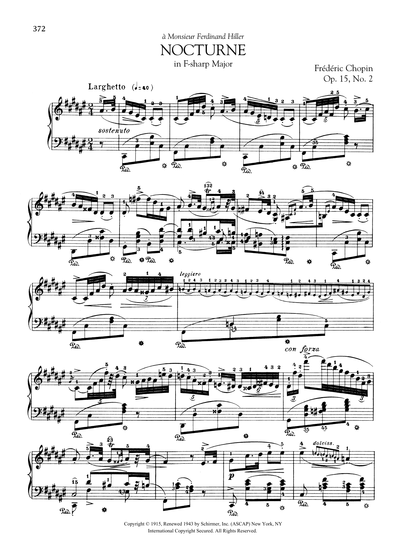 Frédéric Chopin Nocturne in F-sharp Major, Op. 15, No. 2 sheet music notes and chords arranged for Piano Solo