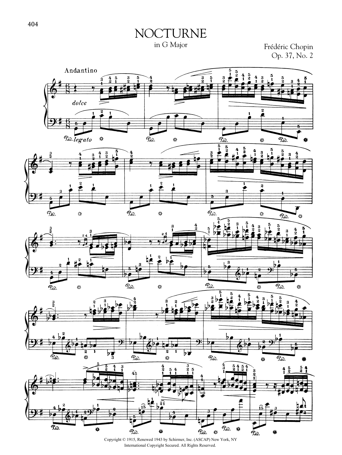 Frédéric Chopin Nocturne in G Major, Op. 37, No. 2 sheet music notes and chords arranged for Piano Solo