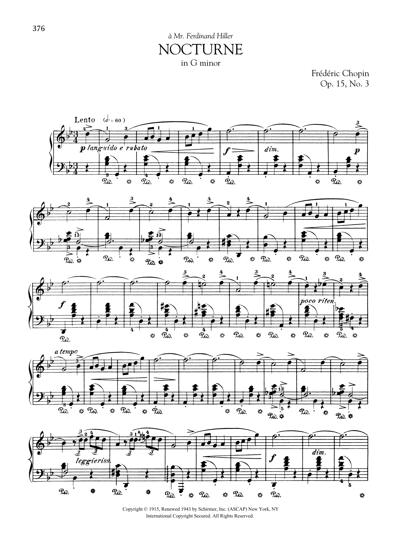 Frédéric Chopin Nocturne in G minor, Op. 15, No. 3 sheet music notes and chords arranged for Piano Solo