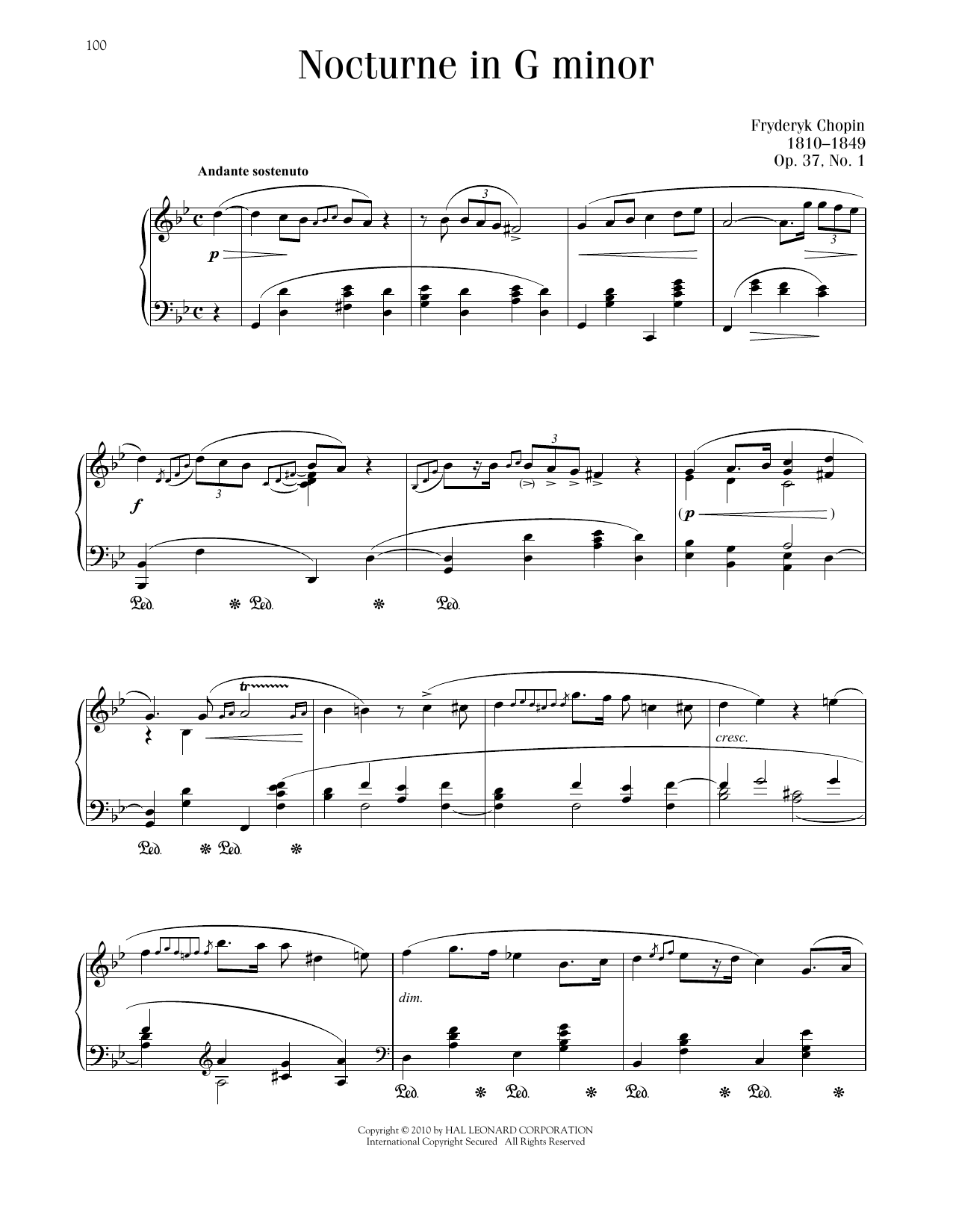Frédéric Chopin Nocturne In G Minor, Op. 37, No. 1 sheet music notes and chords arranged for Piano Solo