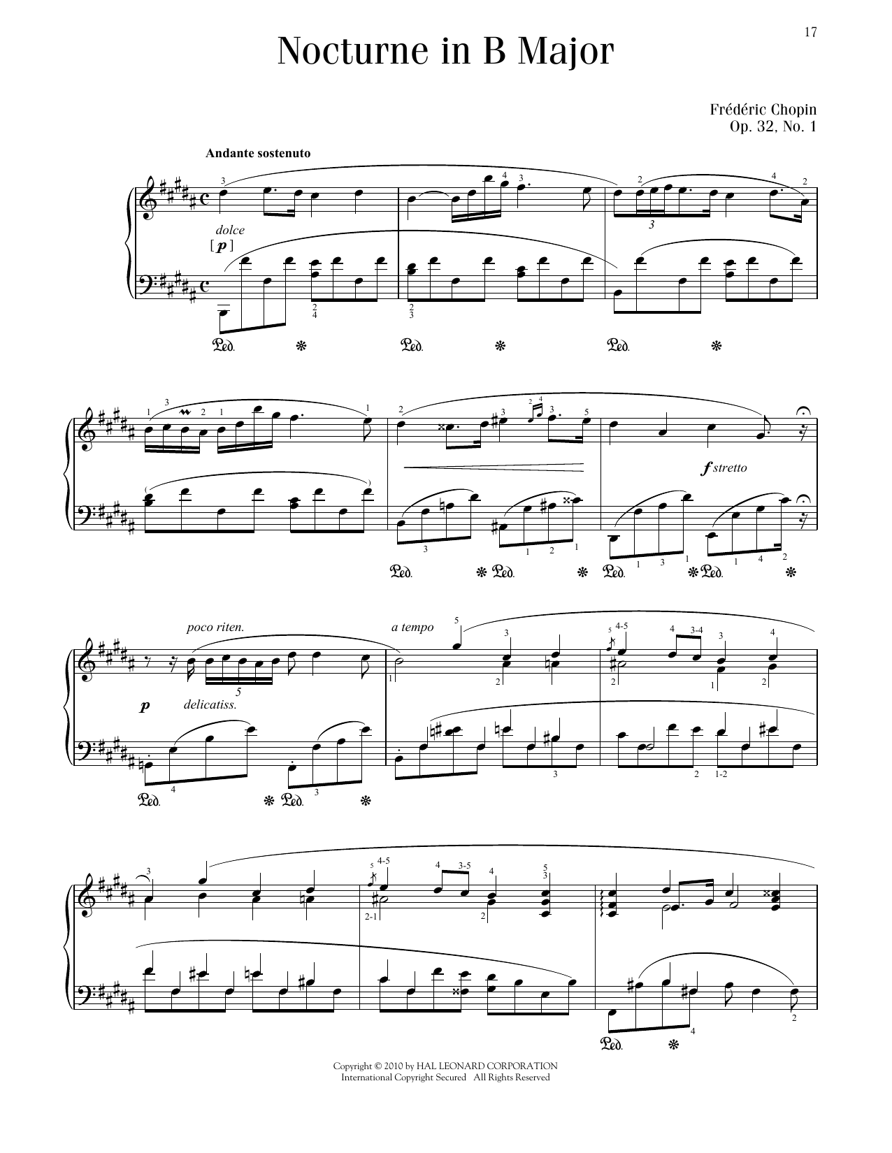 Frederic Chopin Nocturne, Op. 32, No. 1 sheet music notes and chords arranged for Piano Solo