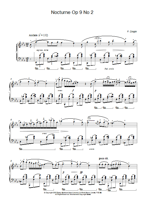 Frederic Chopin Nocturne Op. 9, No. 2 sheet music notes and chords arranged for Piano Solo