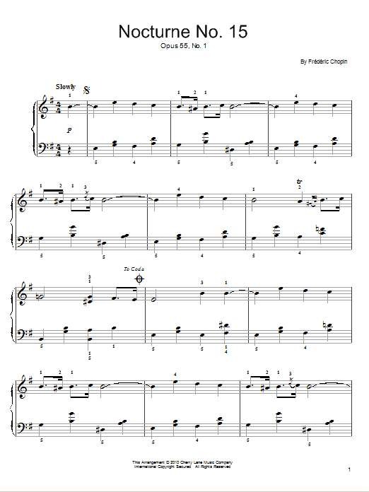 Frederic Chopin Nocturne Op.15, No.1 sheet music notes and chords arranged for Easy Piano
