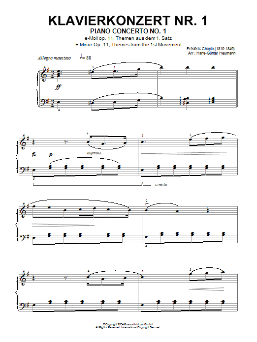 Frederic Chopin Piano Concerto No. 1, Themes From The First Movement sheet music notes and chords arranged for Piano Solo