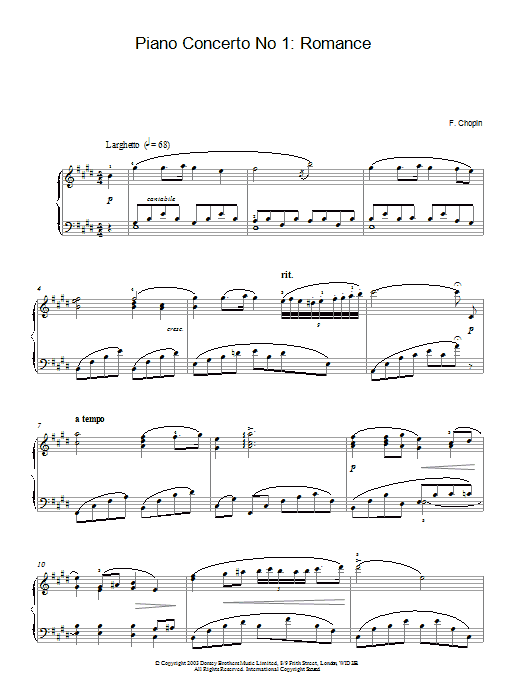Frederic Chopin Piano Concerto No. 1: Romance sheet music notes and chords arranged for Piano Solo