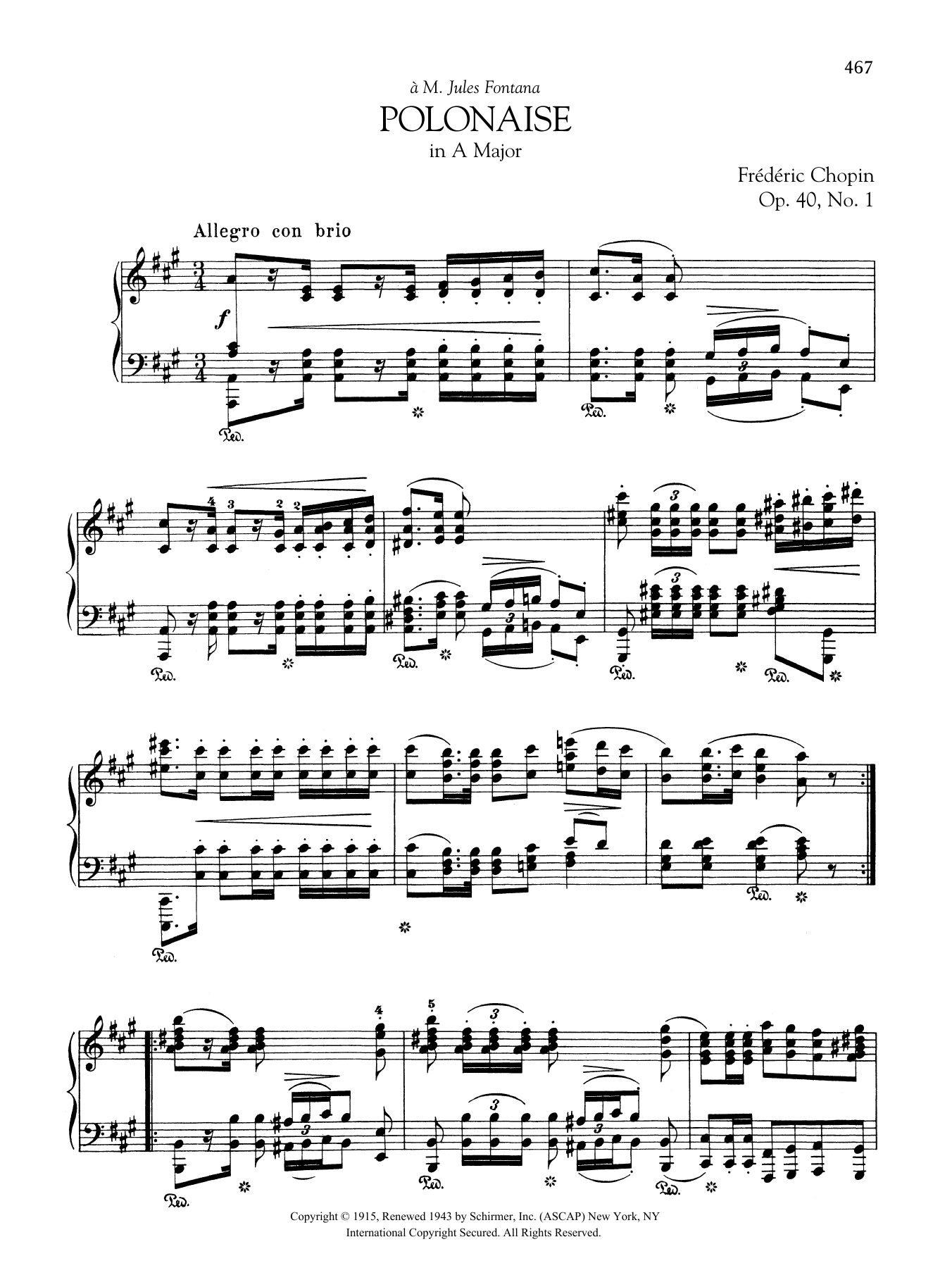 Frederic Chopin Polonaise In A Major, Op. 40, No. 1 sheet music notes and chords arranged for Piano Solo