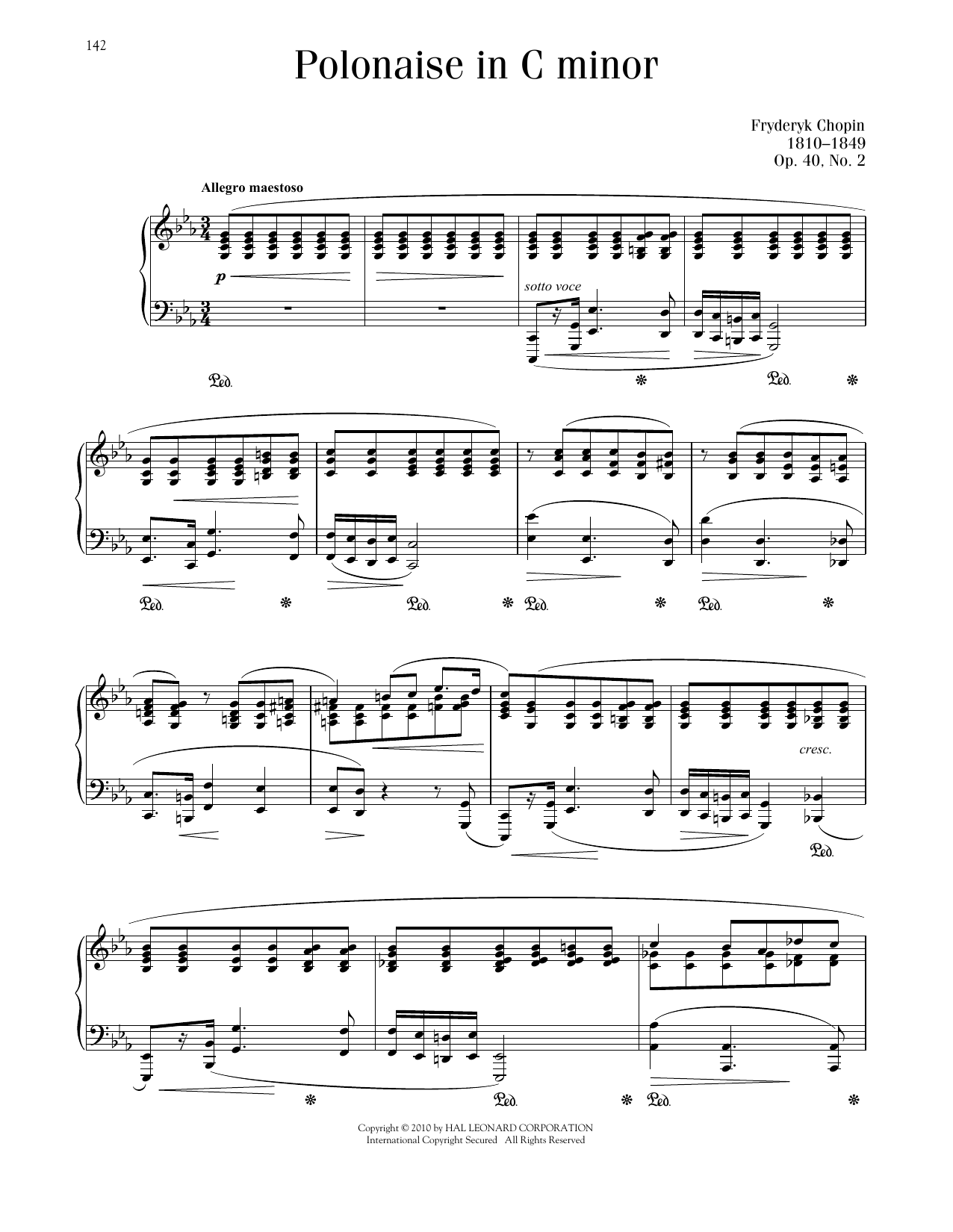 Frédéric Chopin Polonaise In C Minor, Op. 40, No. 2 sheet music notes and chords arranged for Piano Solo