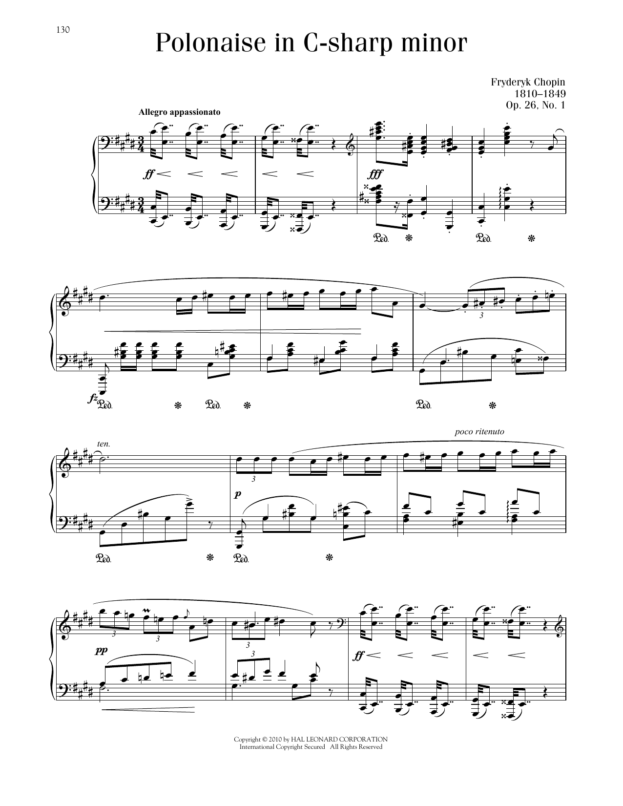 Frédéric Chopin Polonaise In C-Sharp Minor, Op. 26, No. 1 sheet music notes and chords arranged for Piano Solo