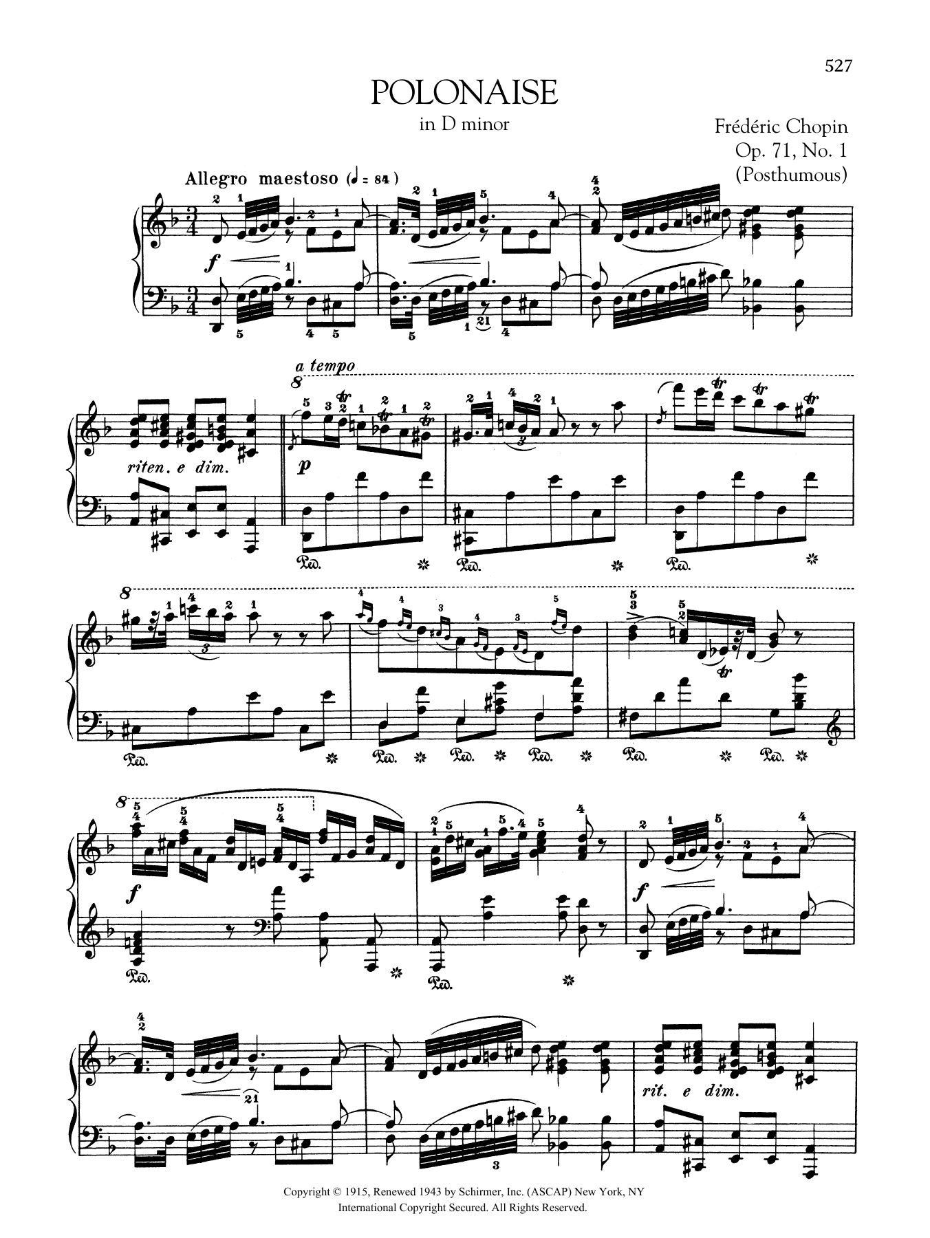 Frédéric Chopin Polonaise in D minor, Op. 71, No. 1 (Posthumous) sheet music notes and chords arranged for Piano Solo