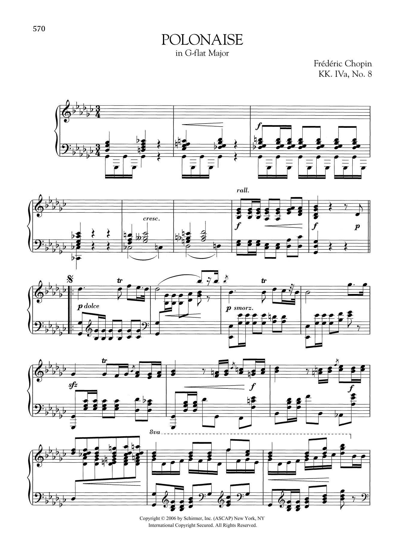 Frédéric Chopin Polonaise in G-flat Major, KK. IVa, No. 8 sheet music notes and chords arranged for Piano Solo
