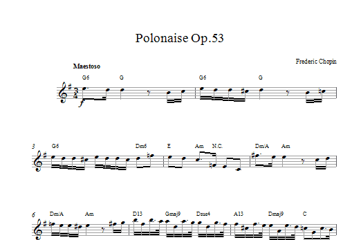 Frederic Chopin Polonaise Opus 53 sheet music notes and chords arranged for Lead Sheet / Fake Book