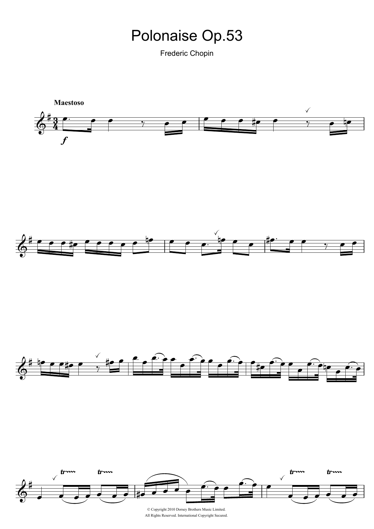 Frédéric Chopin Polonaise Opus 53 sheet music notes and chords arranged for Clarinet Solo