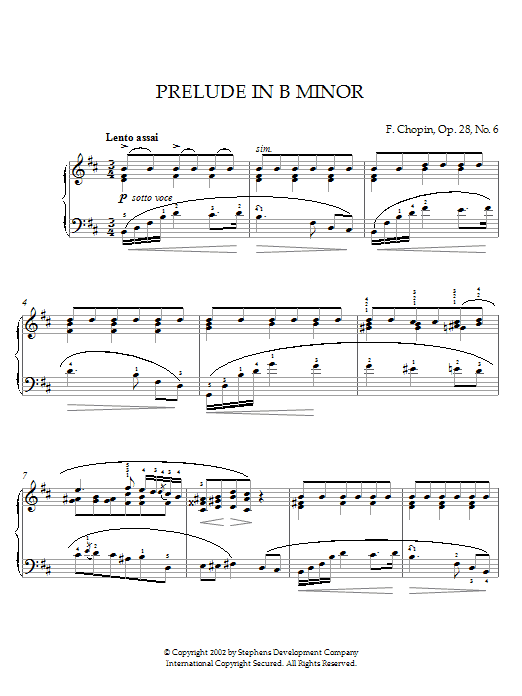 Frederic Chopin Prelude In B Minor, Op. 28, No. 6 sheet music notes and chords arranged for Piano Solo
