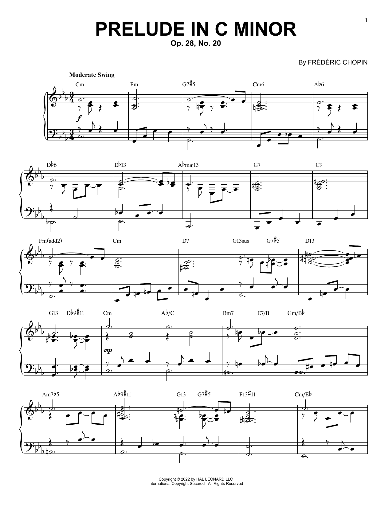 Frederic Chopin Prelude In C Minor, Op. 28, No. 20 [Jazz version] (arr. Brent Edstrom) sheet music notes and chords arranged for Piano Solo