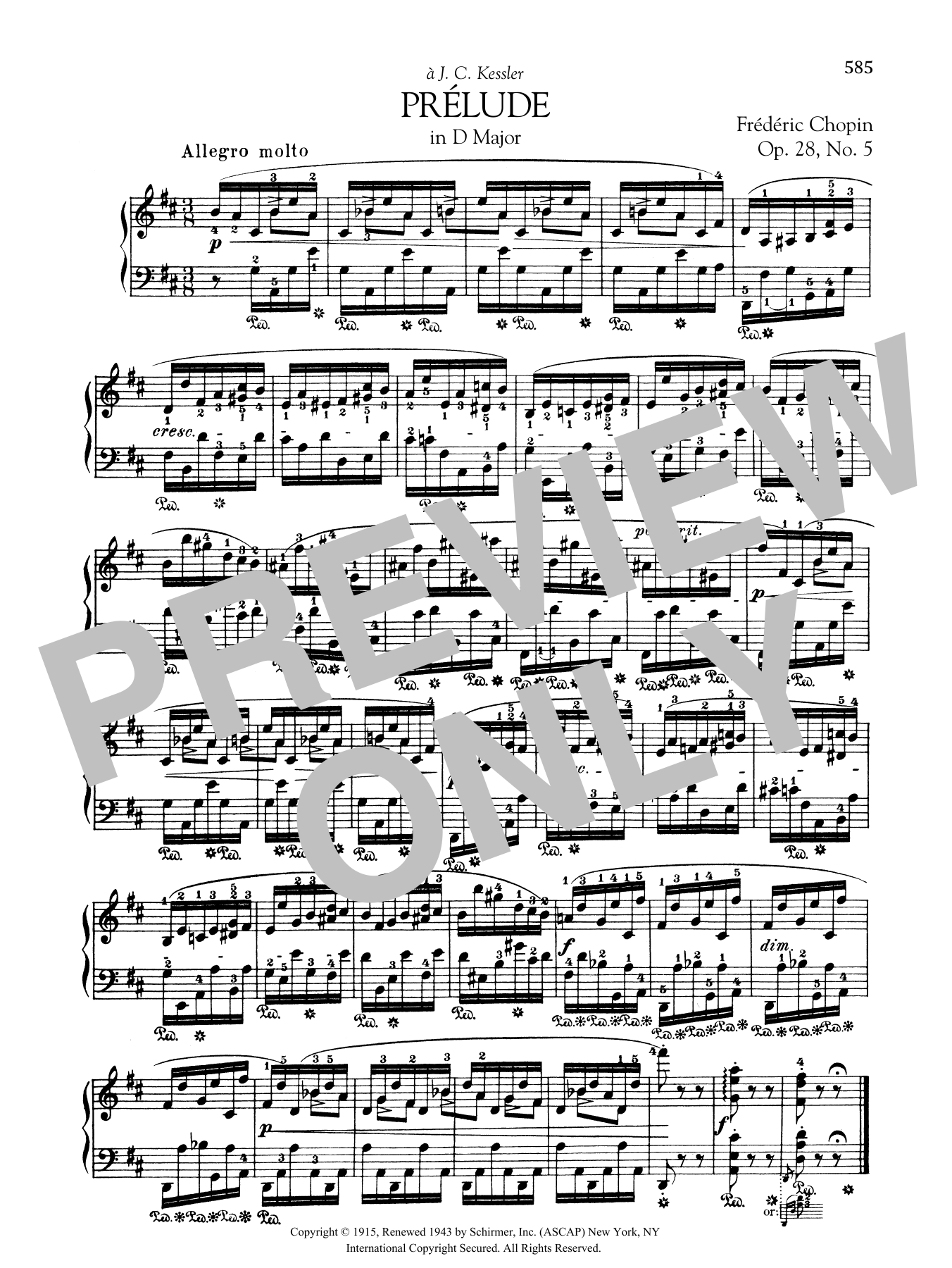 Frédéric Chopin Prélude in D Major, Op. 28, No. 5 sheet music notes and chords arranged for Piano Solo