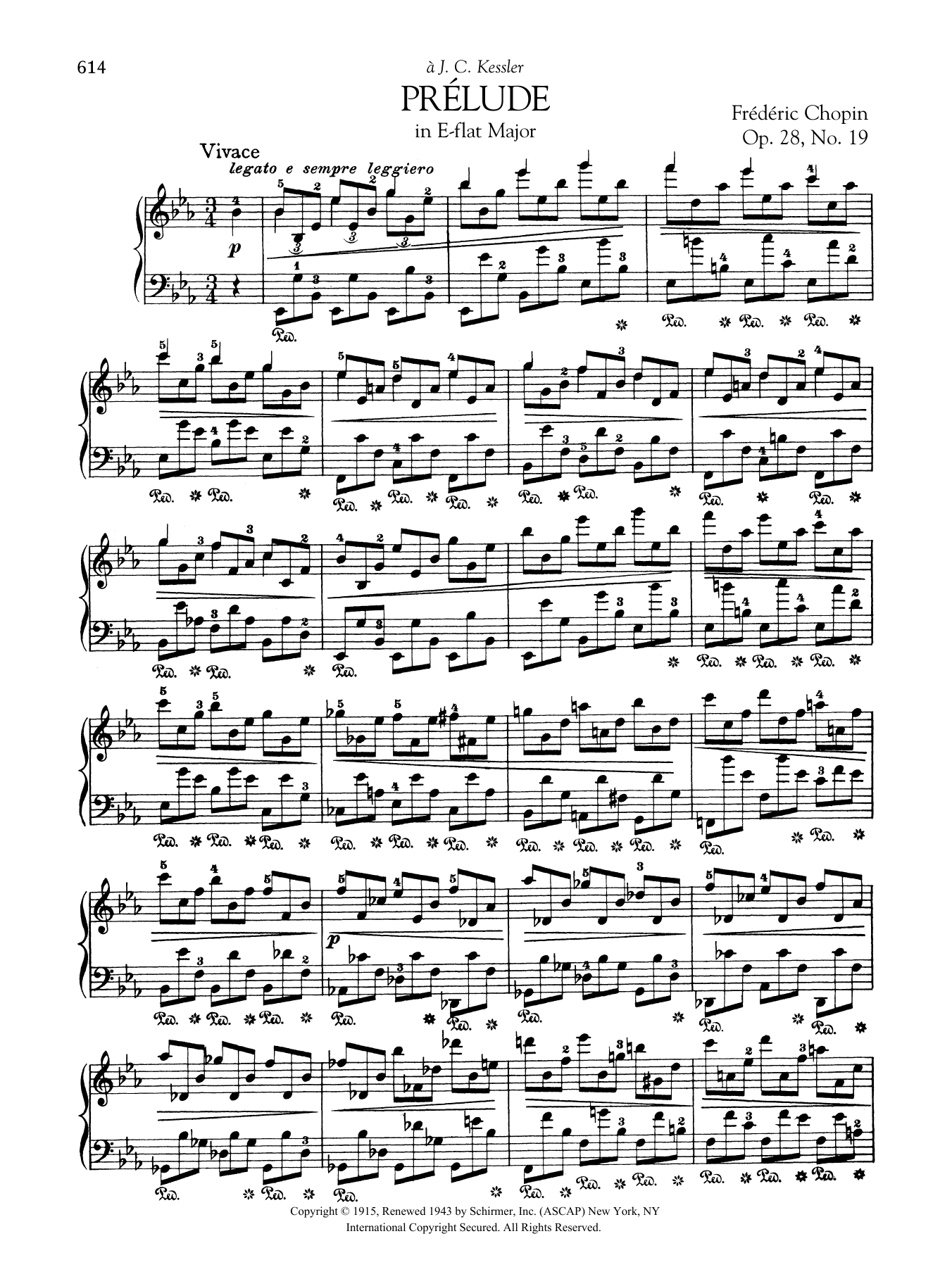 Frédéric Chopin Prélude in E-flat Major, Op. 28, No. 19 sheet music notes and chords arranged for Piano Solo