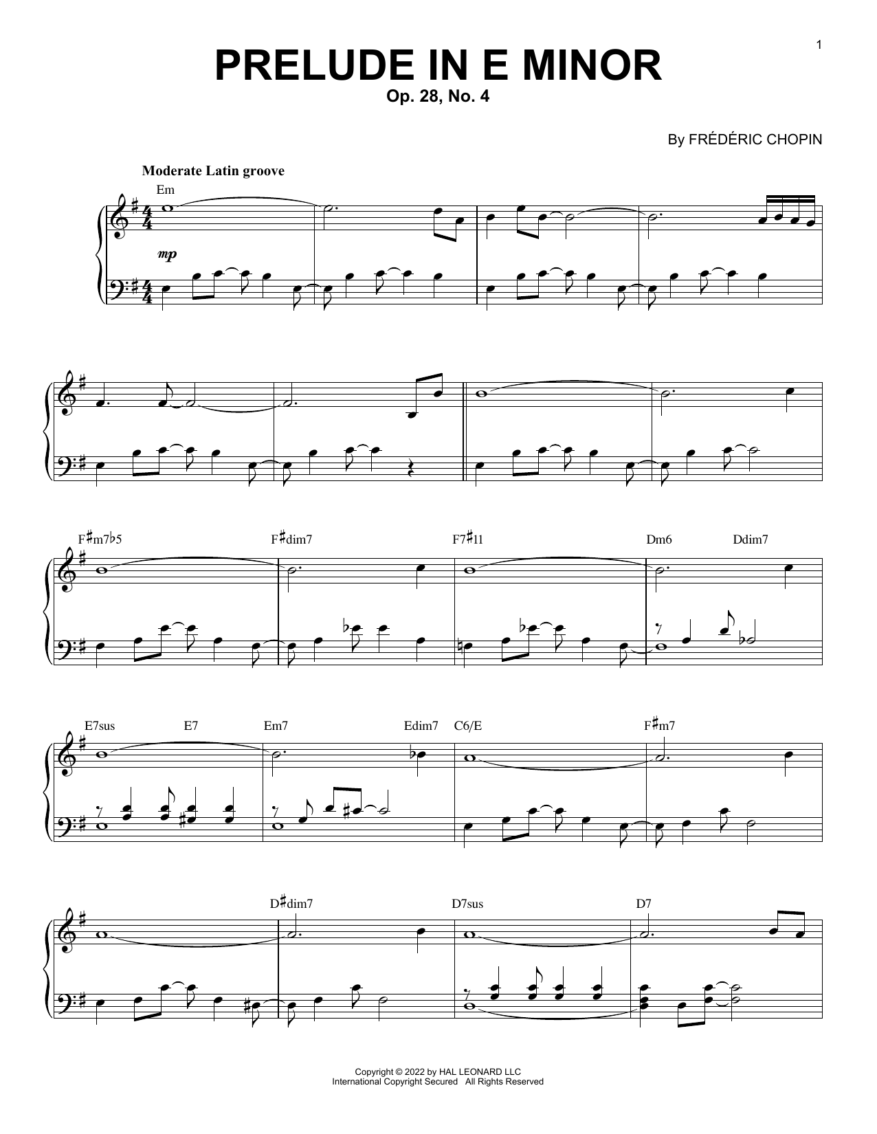 Frederic Chopin Prelude In E Minor, Op. 28, No. 4 [Jazz version] (arr. Brent Edstrom) sheet music notes and chords arranged for Piano Solo