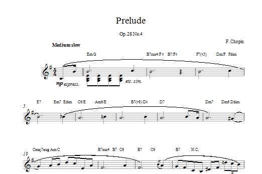 Frederic Chopin Prelude In E Minor, Op. 28, No. 4 sheet music notes and chords arranged for Educational Piano