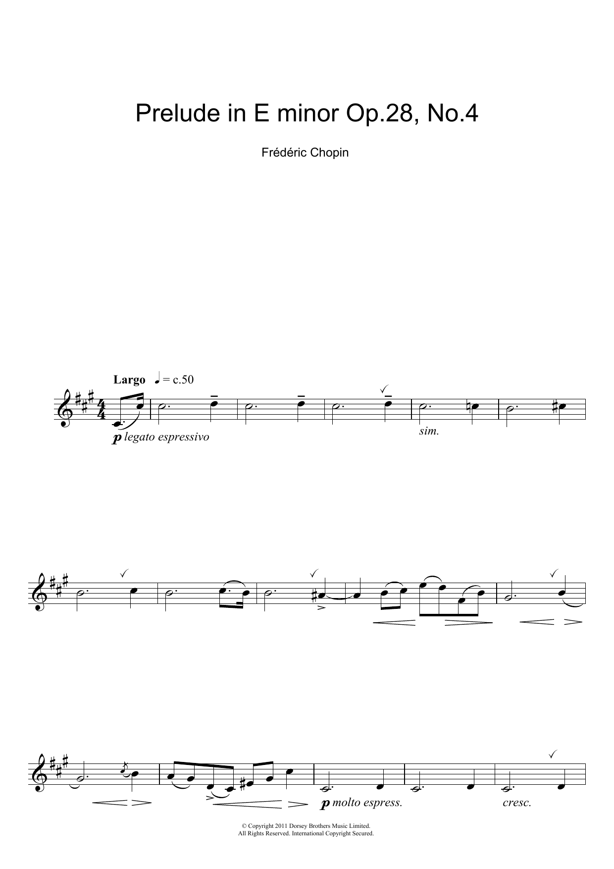 Frédéric Chopin Prelude in E Minor, Op.28, No.4 sheet music notes and chords arranged for Clarinet Solo