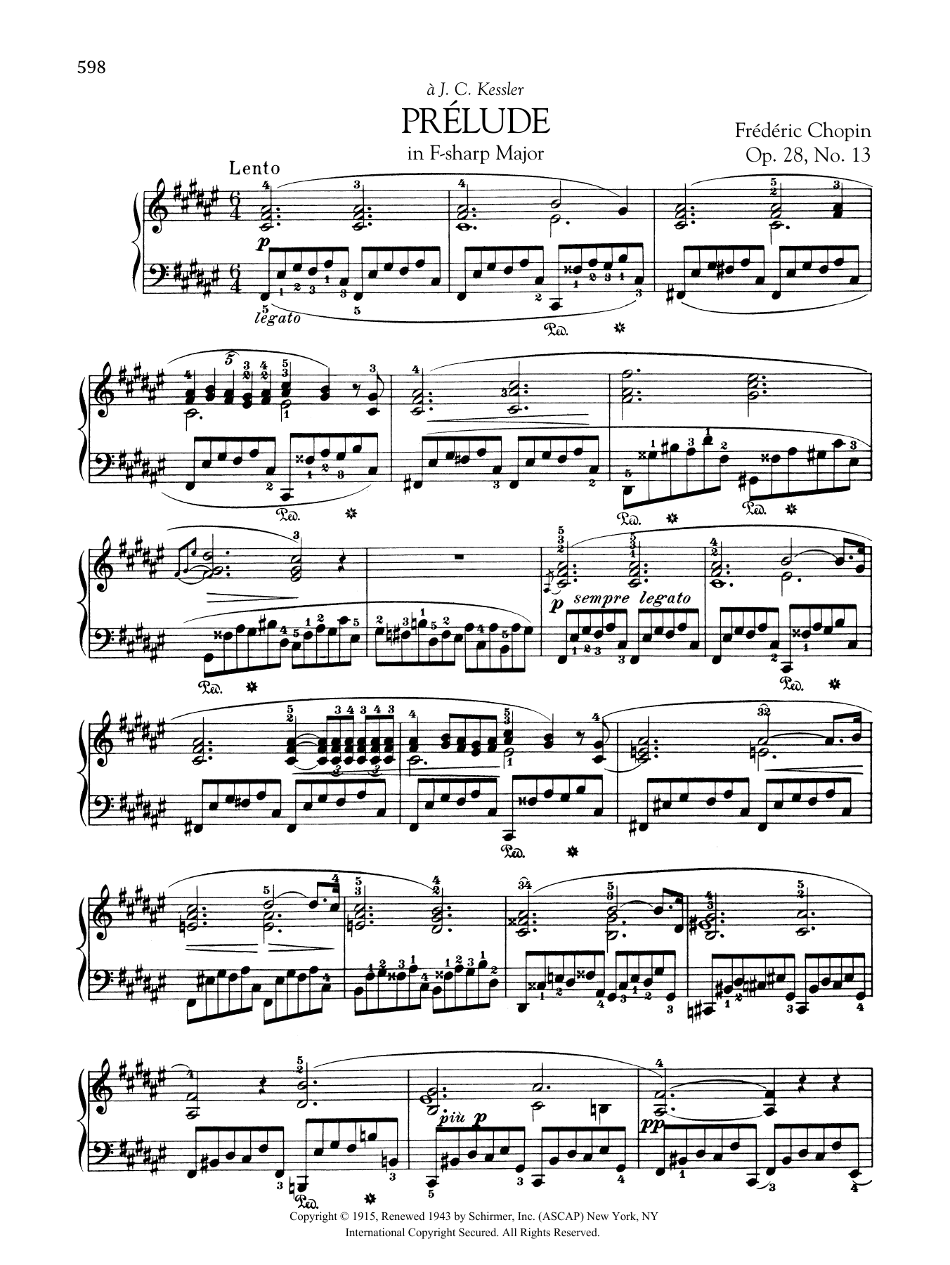 Frederic Chopin Prelude In F-Sharp Major, Op. 28, No. 13 sheet music notes and chords arranged for Piano Solo