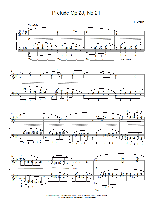 Frederic Chopin Prelude Op. 28, No. 21 sheet music notes and chords arranged for Piano Solo