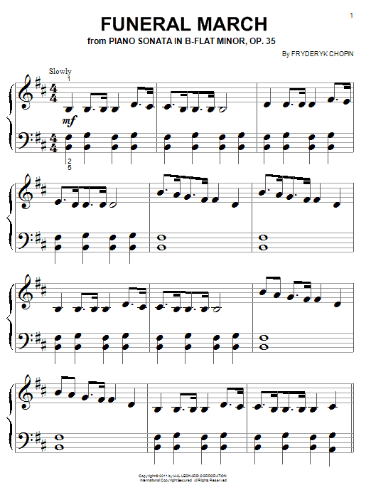 Frederic Chopin Sonata No. 2 In B Flat Minor, Op. 35 (Funeral March) sheet music notes and chords arranged for Big Note Piano