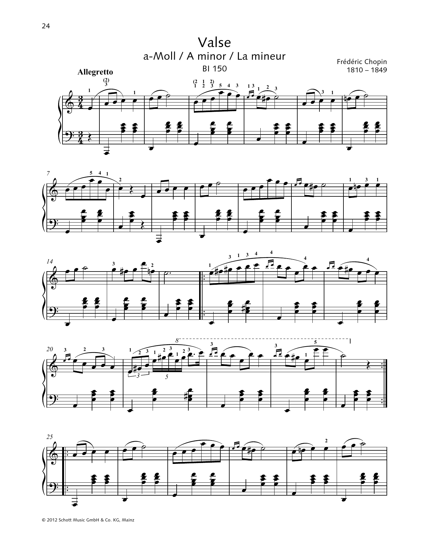 Frédéric Chopin Valse A minor sheet music notes and chords arranged for Piano Solo