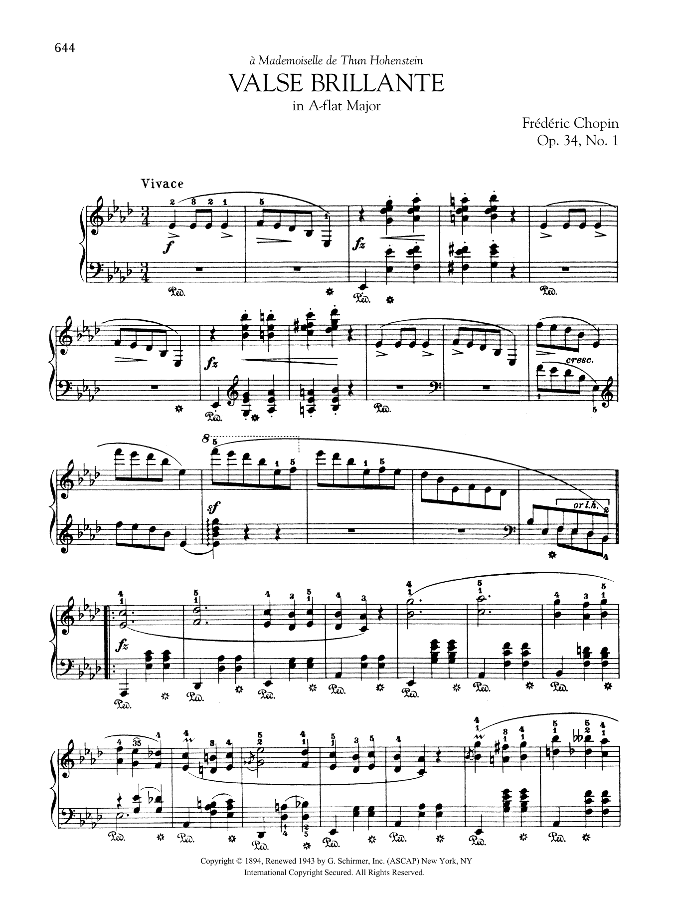 Frédéric Chopin Valse brillante in A-flat Major, Op. 34, No. 1 sheet music notes and chords arranged for Piano Solo