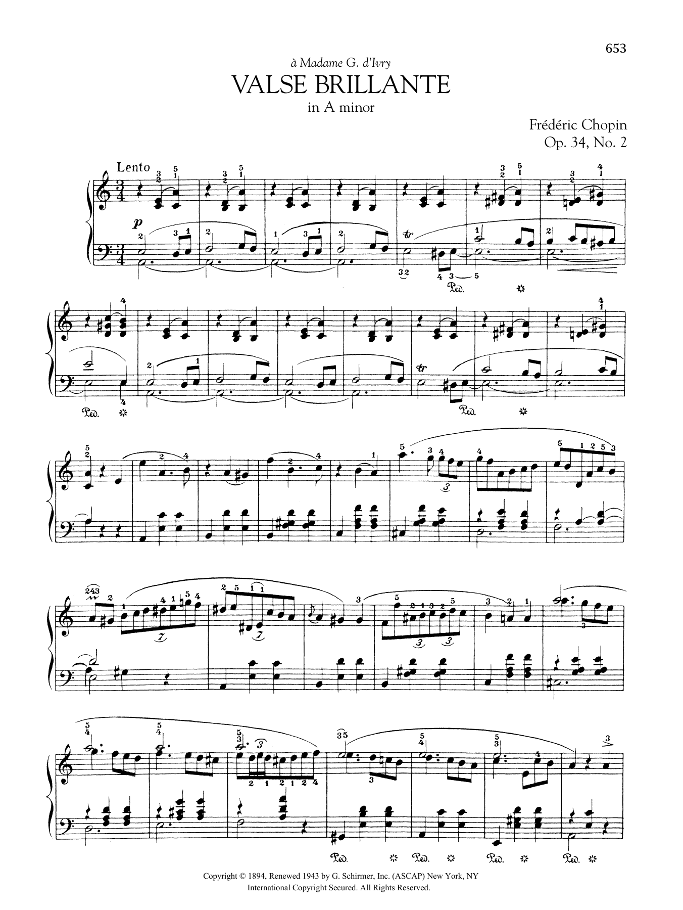 Frédéric Chopin Valse brillante in A minor, Op. 34, No. 2 sheet music notes and chords arranged for Piano Solo