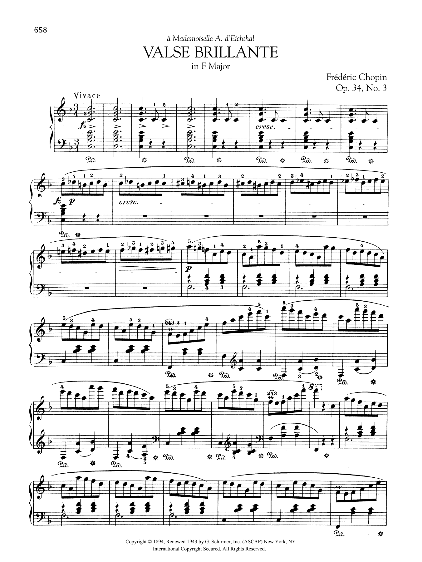 Frédéric Chopin Valse brillante in F Major, Op. 34, No. 3 sheet music notes and chords arranged for Piano Solo