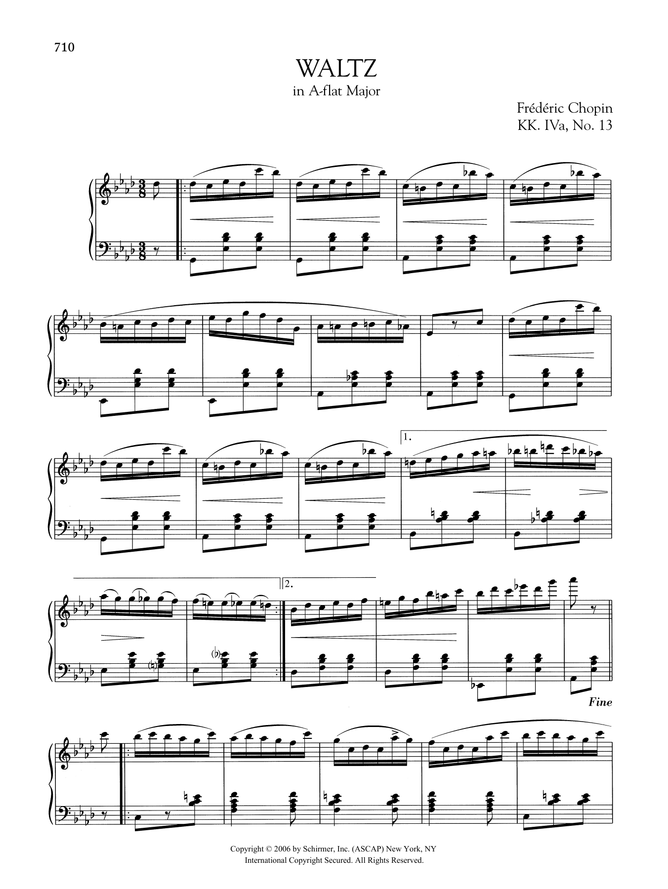 Frédéric Chopin Waltz in A-flat Major, KK. IVa, No. 13 sheet music notes and chords arranged for Piano Solo
